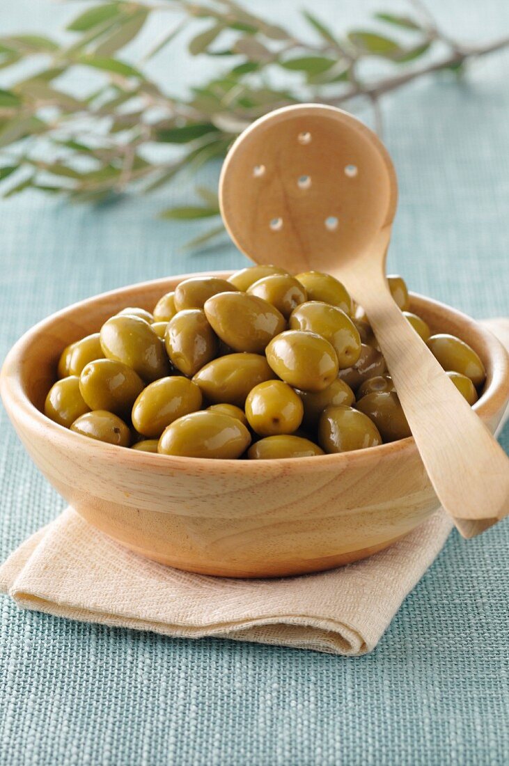 Bowl of green olives
