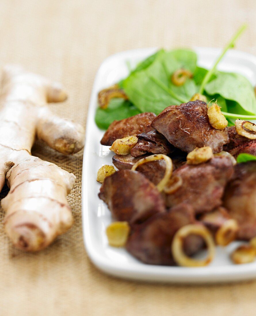 Sauteed chicken livers with ginger