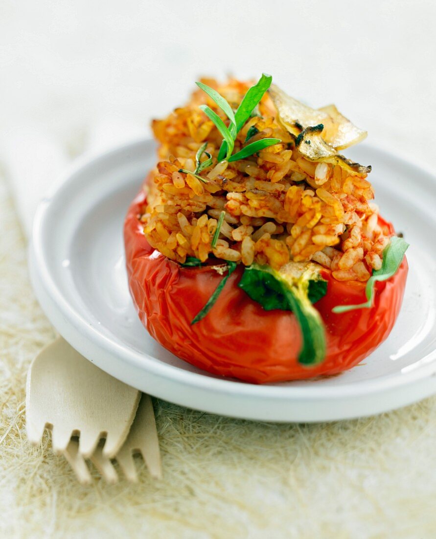 Red pepper stuffed with basmati rice