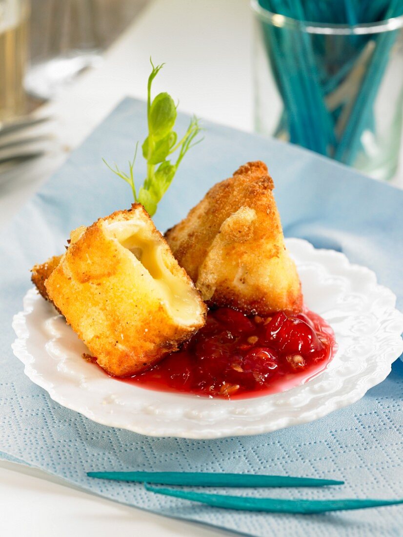 Fried Camemebert with bilberries