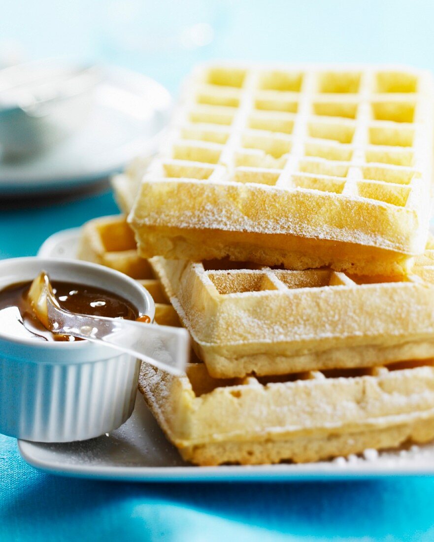 Waffles with toffee sauce