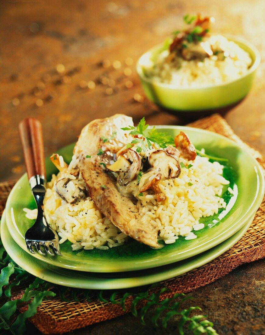 Champignonrisotto mit Putenschnitzel