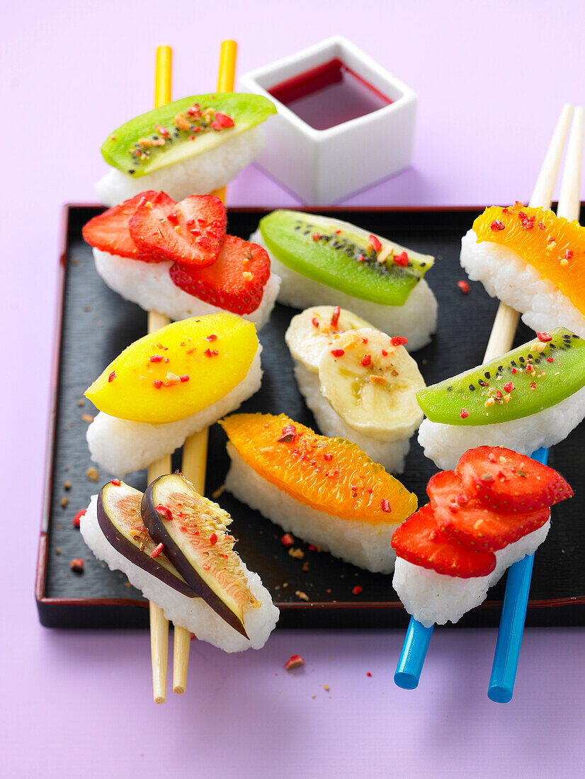 Fresh fruit sushis,rice with coconut