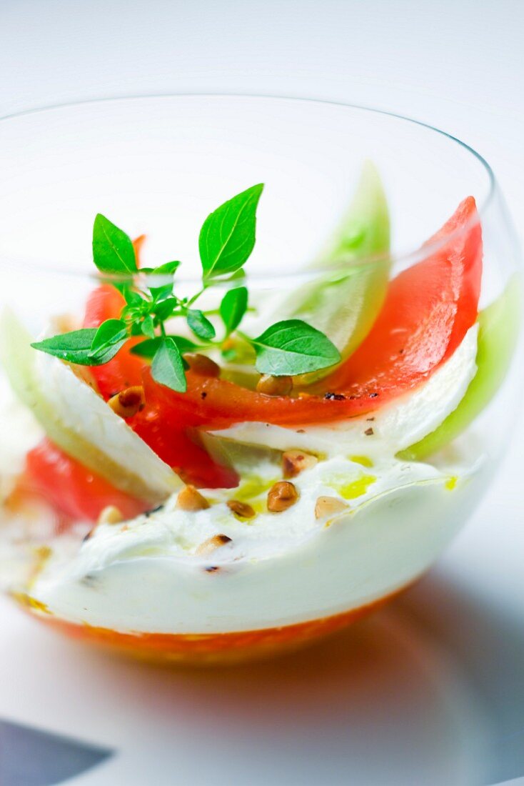 Revisited mozzarella and tomato Verrine