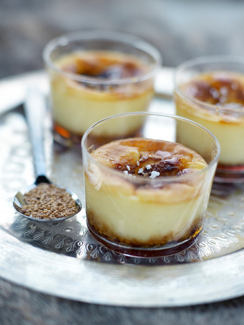 Individual caramel baked egg custards