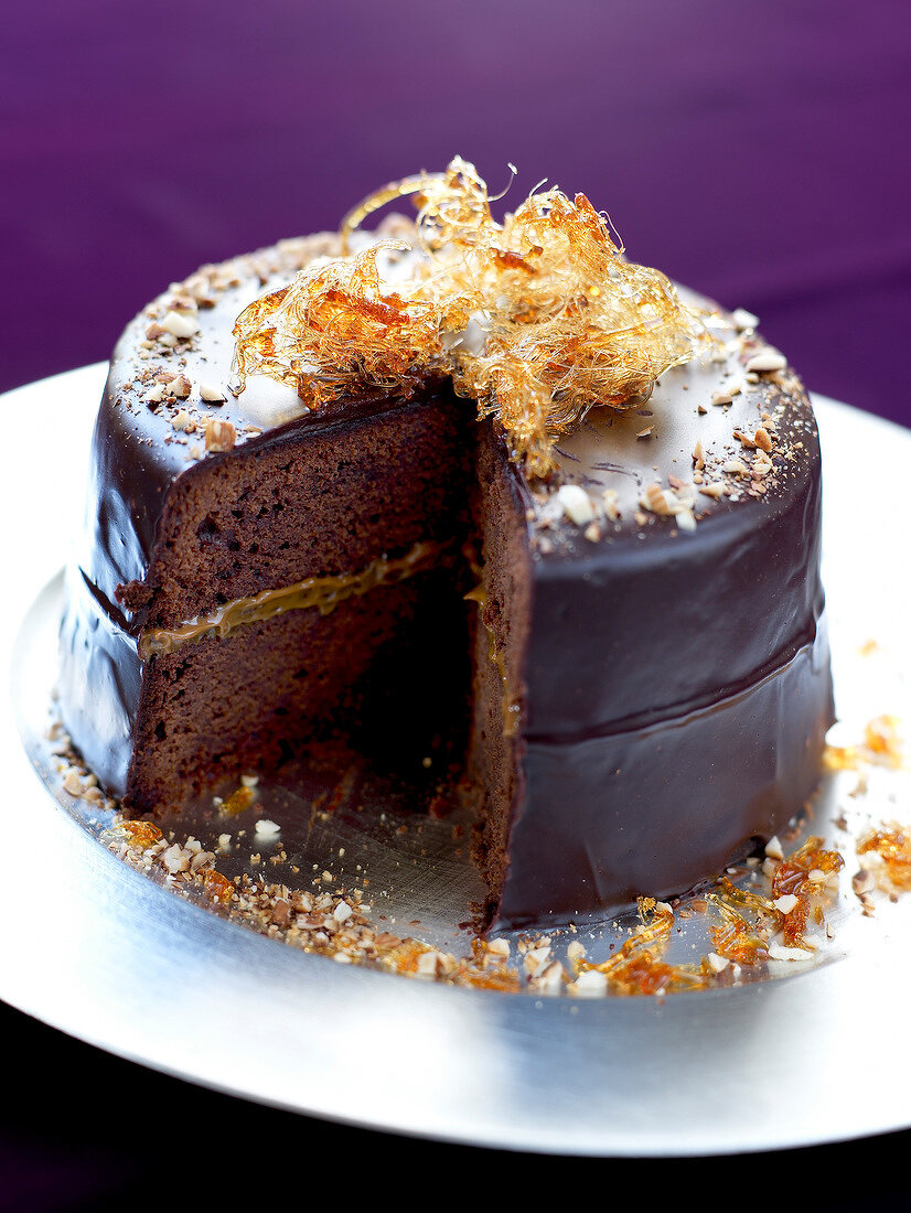 Chocolate,almond and toffee cake