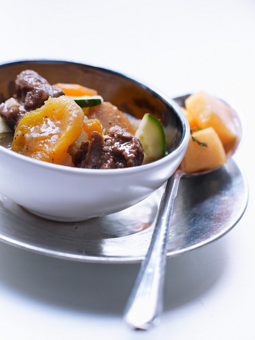 Beef, carrot, dried apricot and zucchini stew