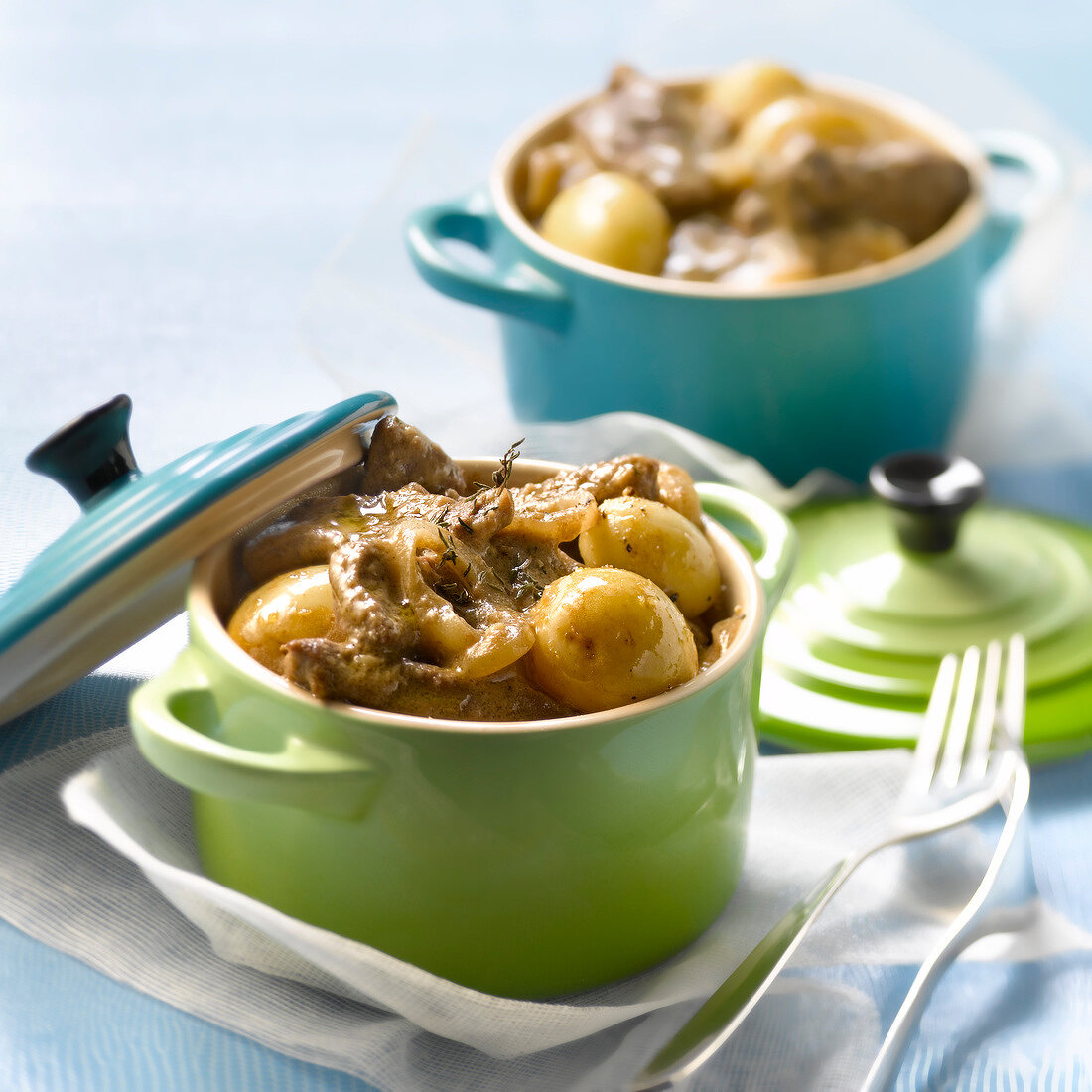 Beef stew cooked with whiskey and Grenaille potatoes