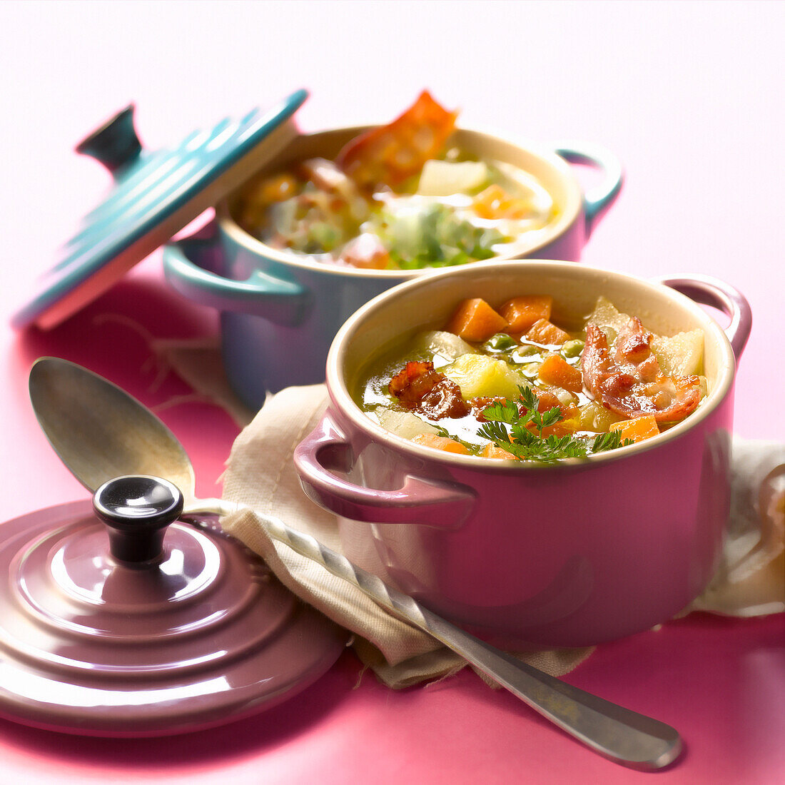 Rustic vegetable and bacon soup