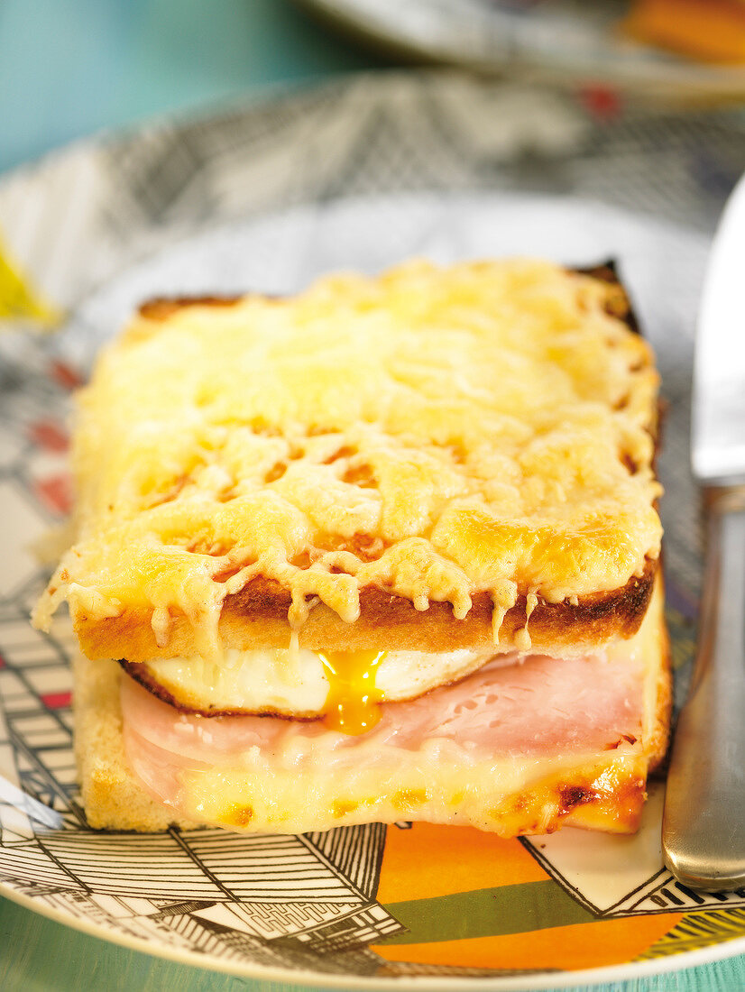 Ham, cheese and fried egg toasted sandwich