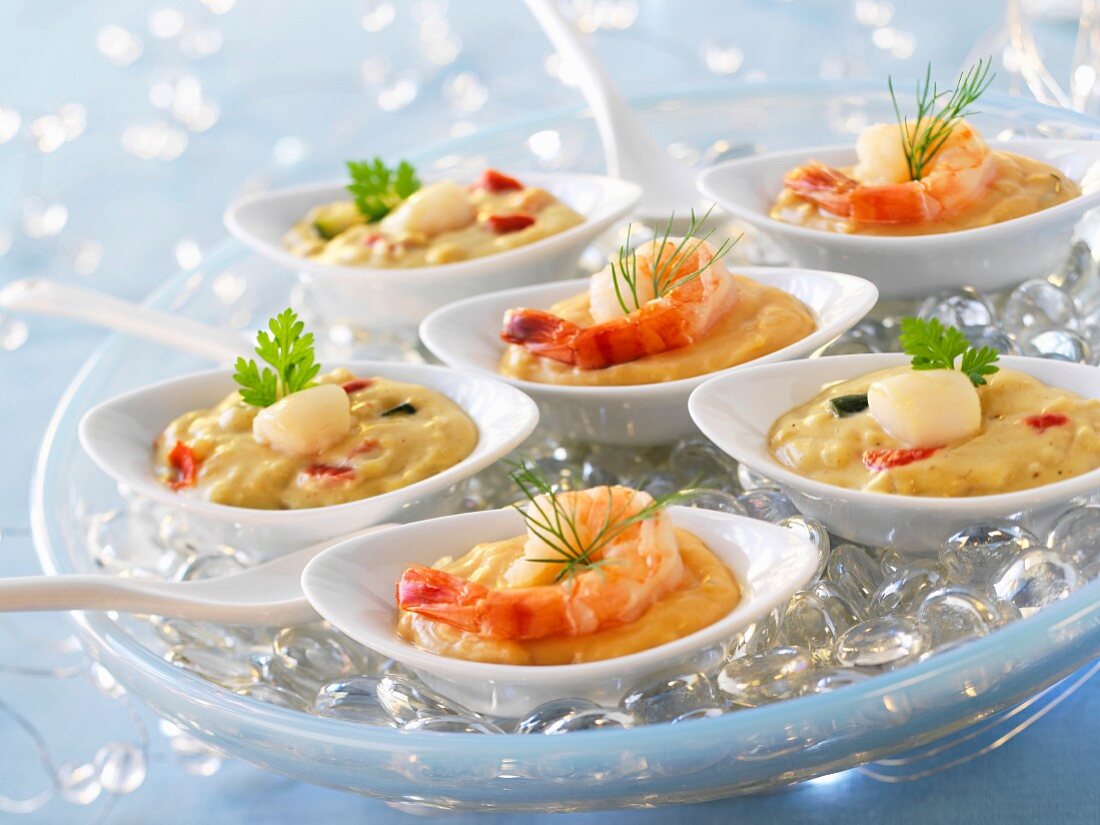 Scallops and shrimps in Cognac sauce appetizers