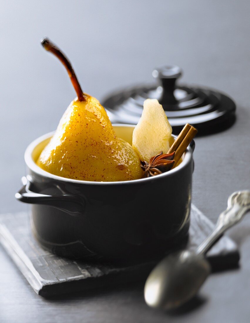 Casserole dish of spicy pear with honey