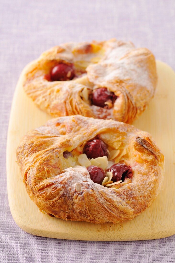 Griotte sour cherry and almond flaky pastry pies