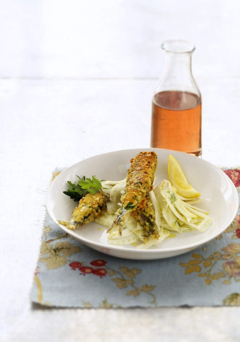 Sardines in corn crust with fennel Carpaccio