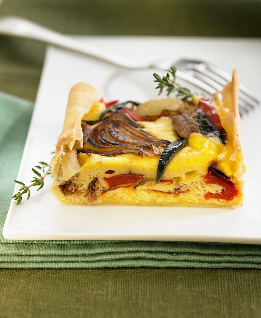 Vegetable and anchovy savoury tart