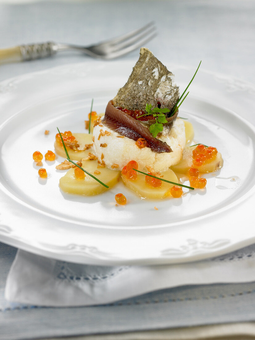 Salt-cod brandade with salmon roe