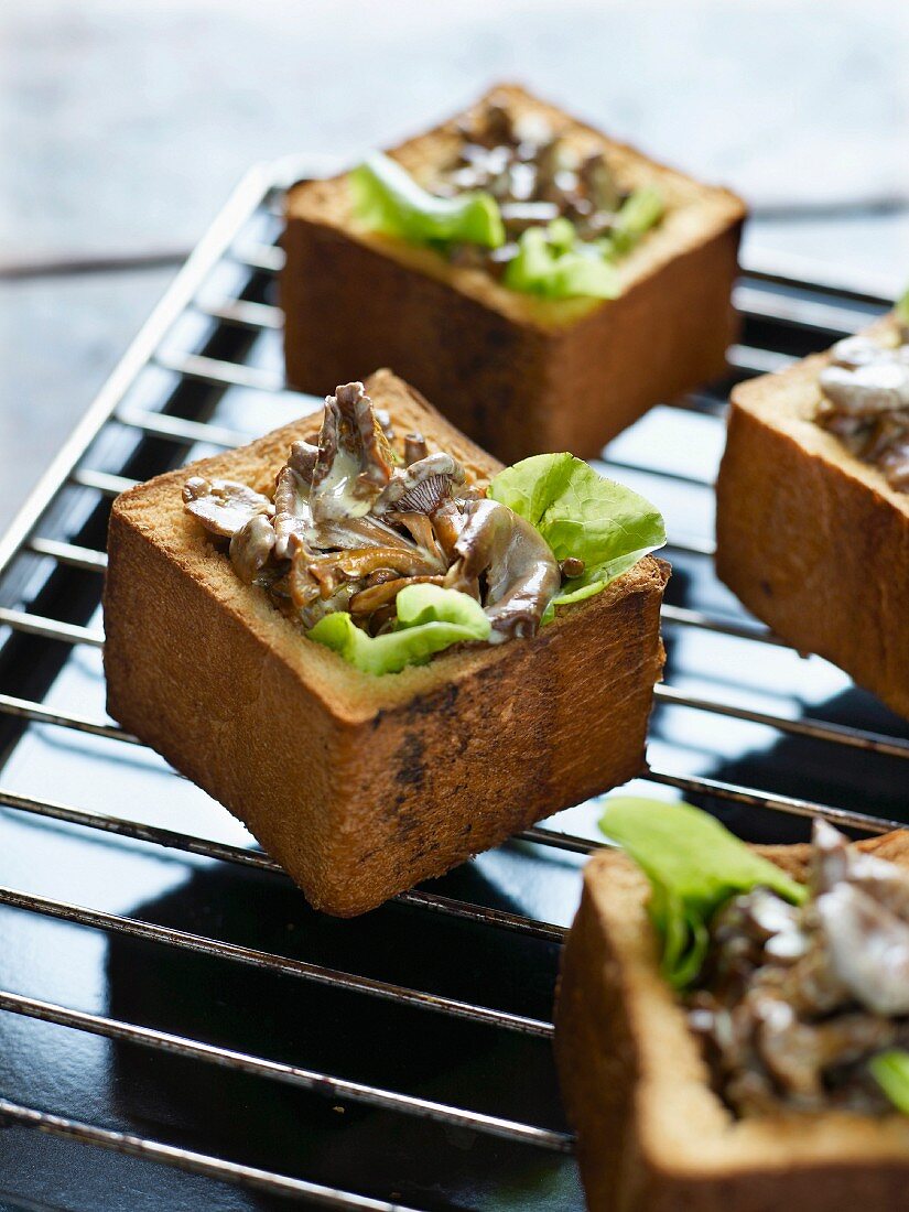 Mushroom ragout served in hollowed-out bread