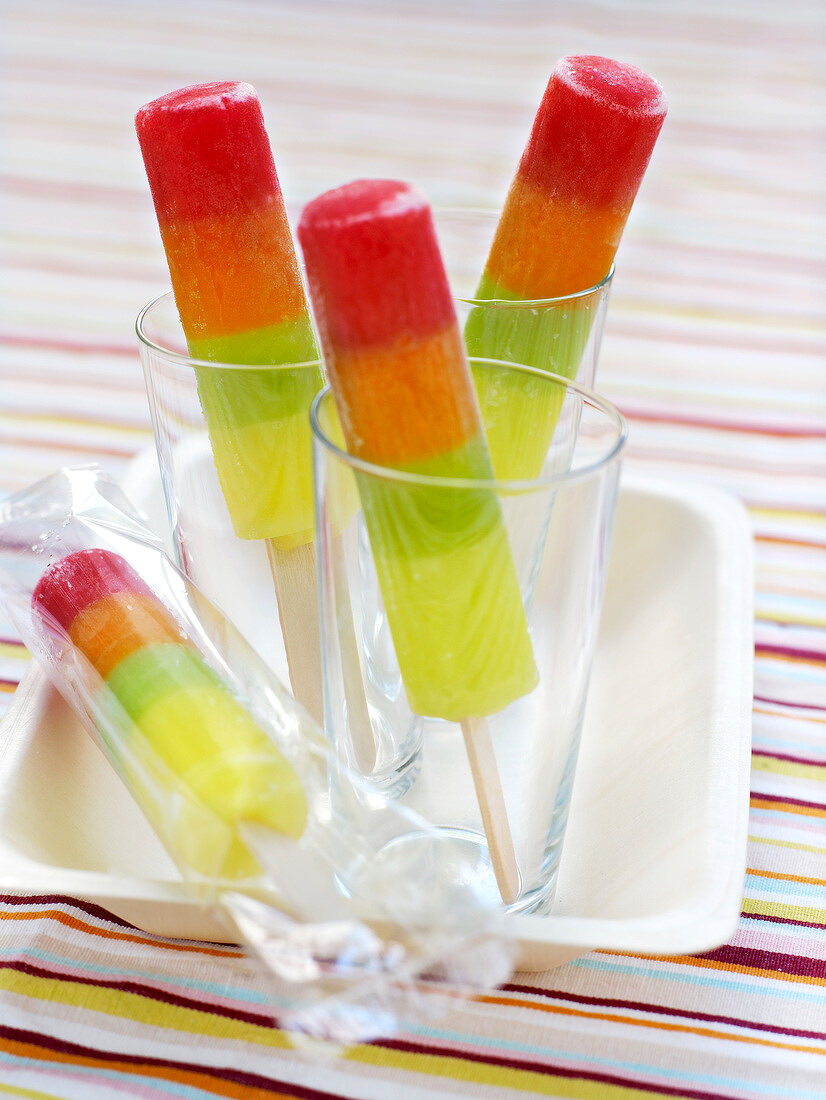 Multicolored ice lollipops