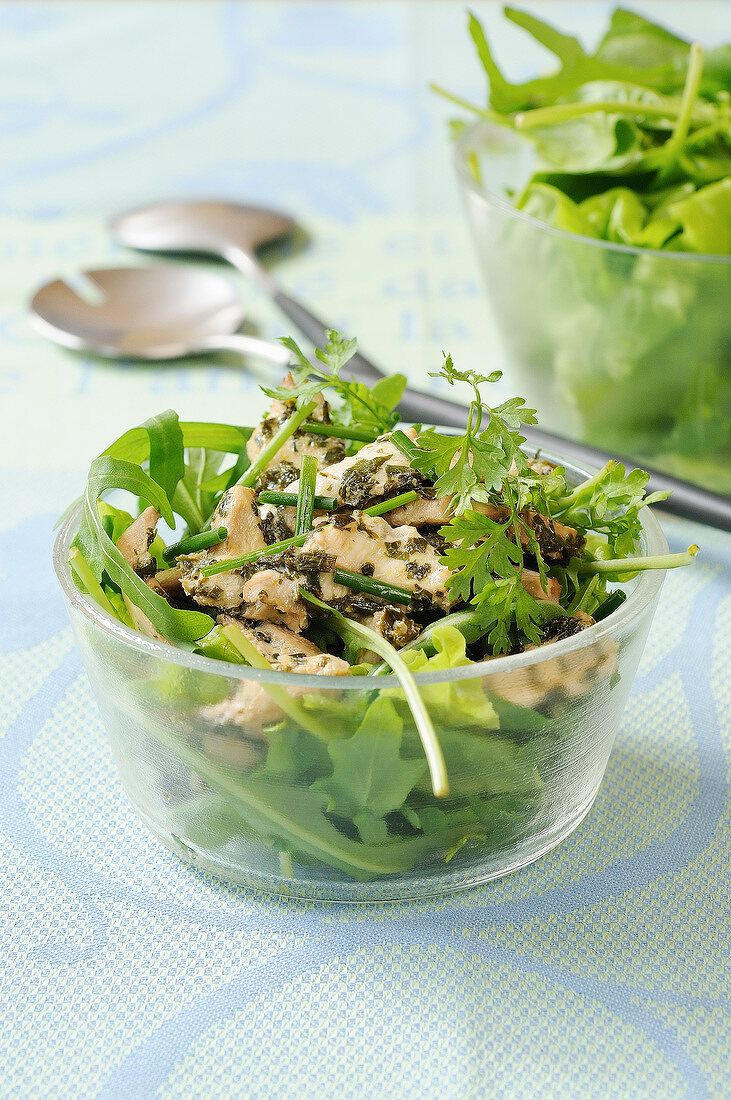 Marinated chicken in herbs and rocket salad