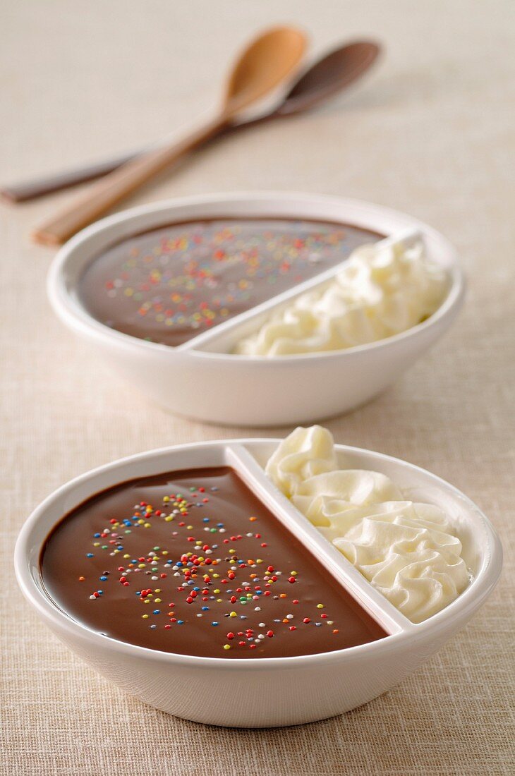Chocolate cream dessert with whipped cream