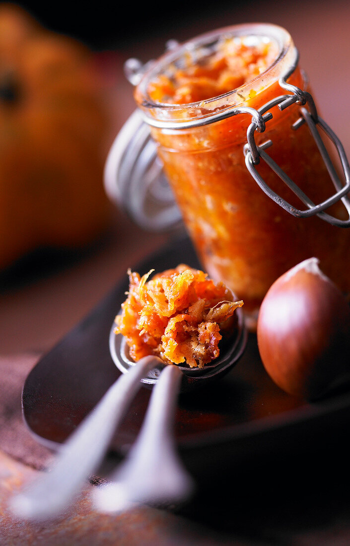 Spoonful of pumpkin and chestnut chutney