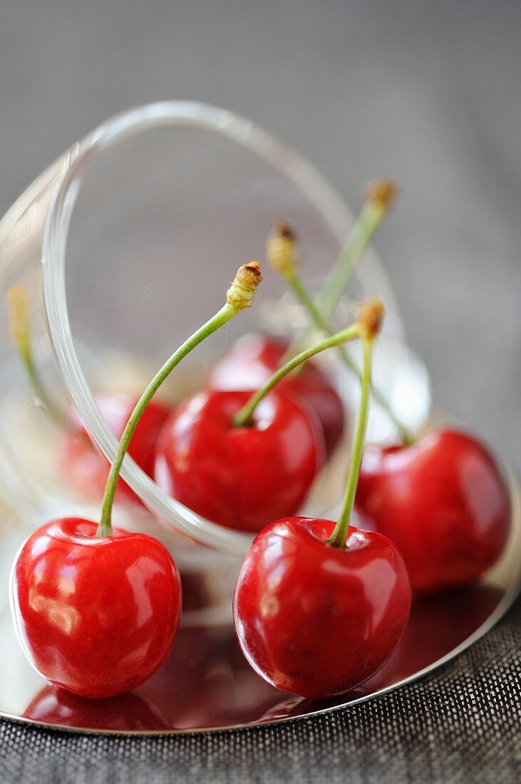 Cherries in a glass cup