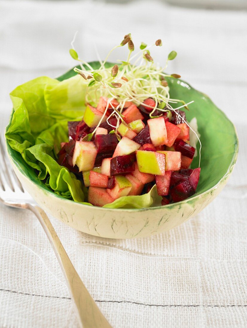 Tatar mit Roter Bete, Granny Smith und Zwiebel