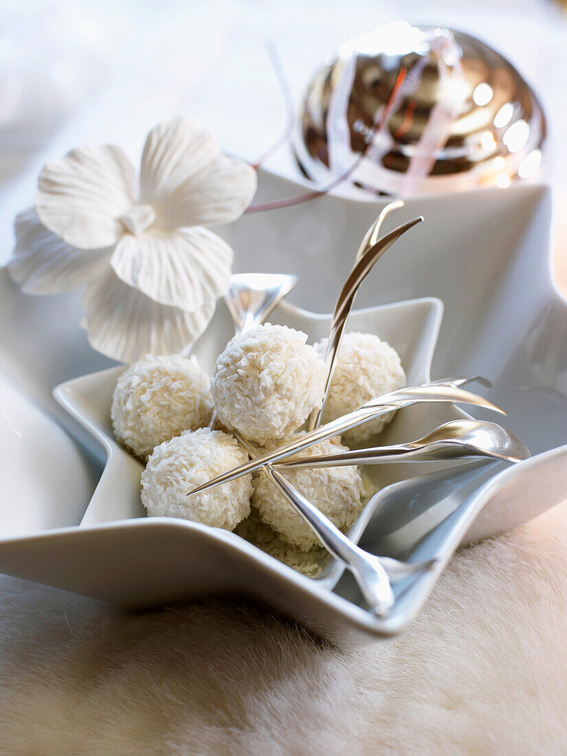 White chocolate and coconut truffles