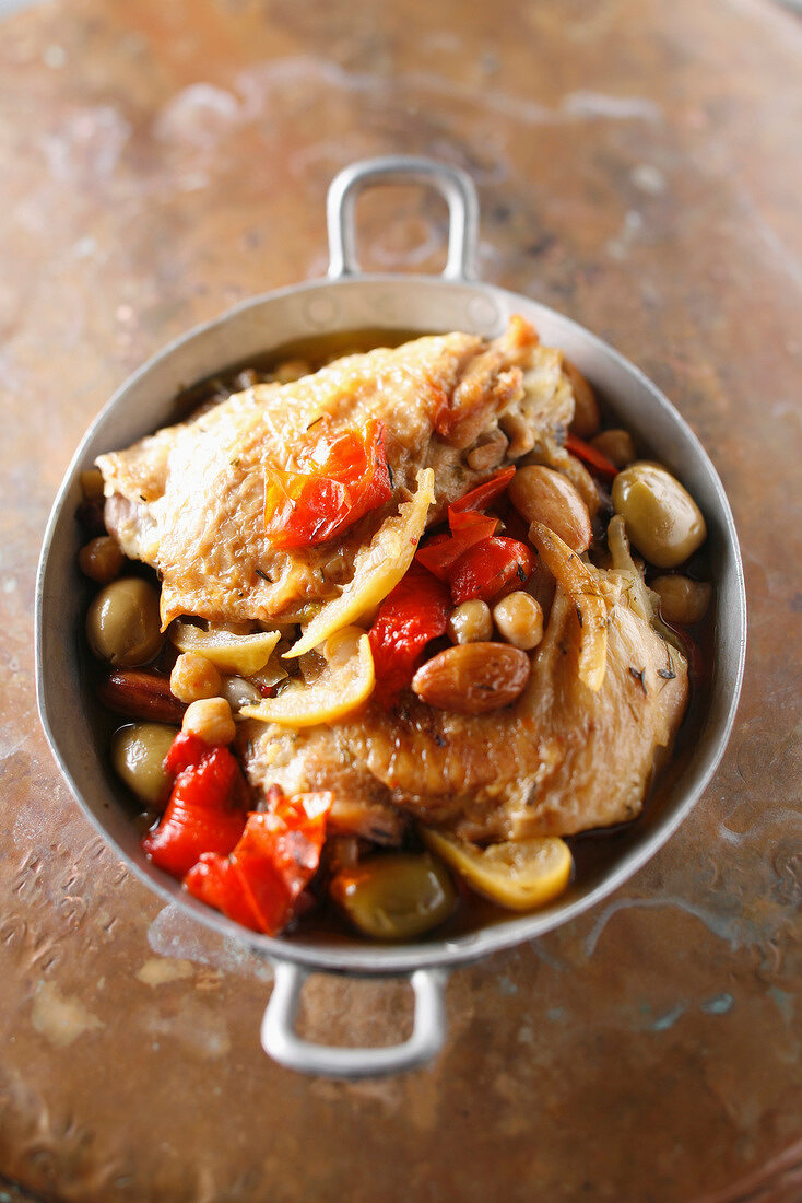 Chicken,confit citrus and olive casserole