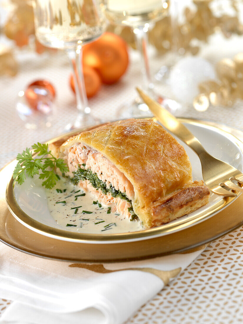 Flaky pastry crusted salmon