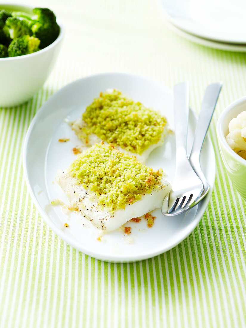 White fish with breadcrumb and parmesan crust