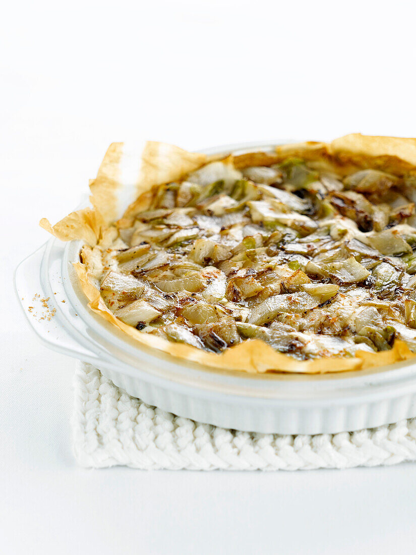 Chicory,tofu and nutmeg tart