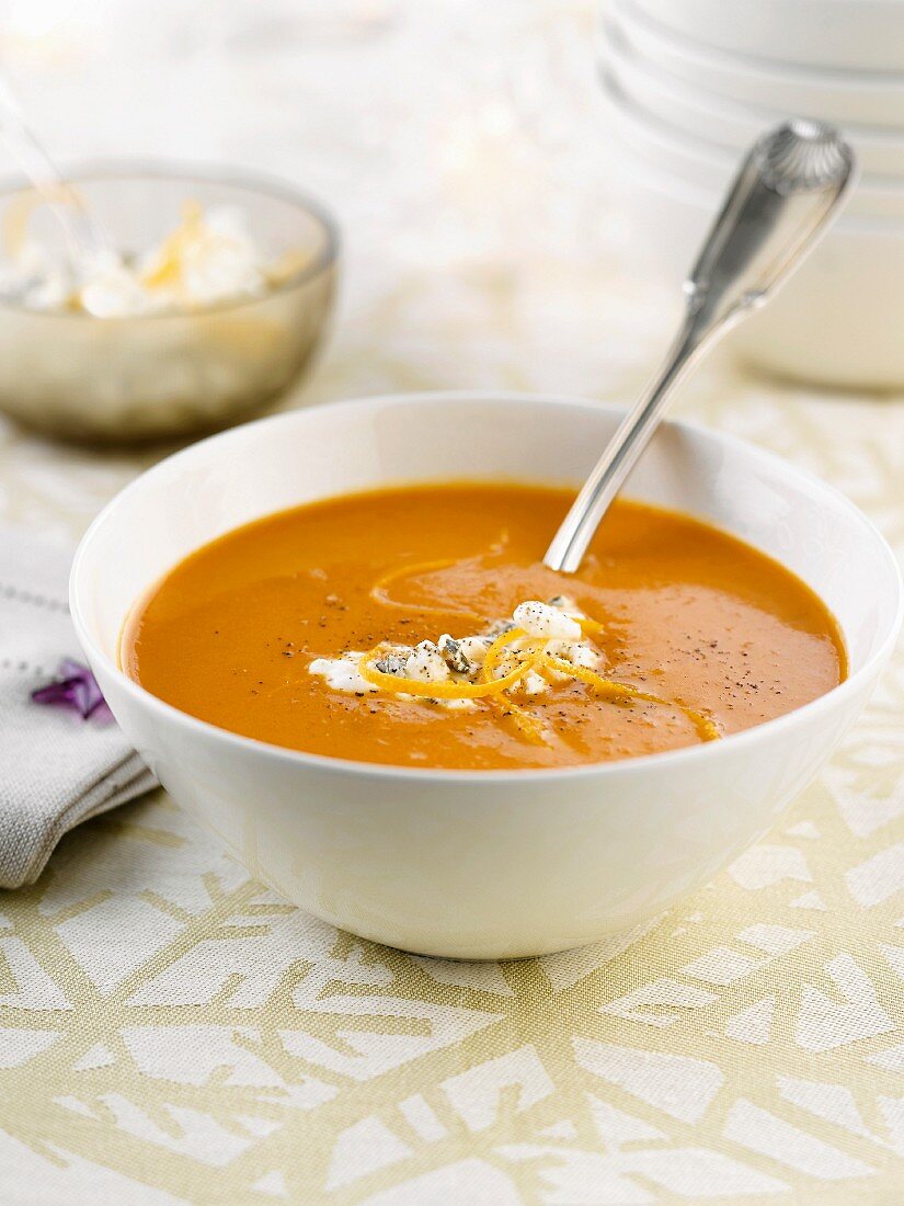 Kürbissuppe mit Cottage Cheese