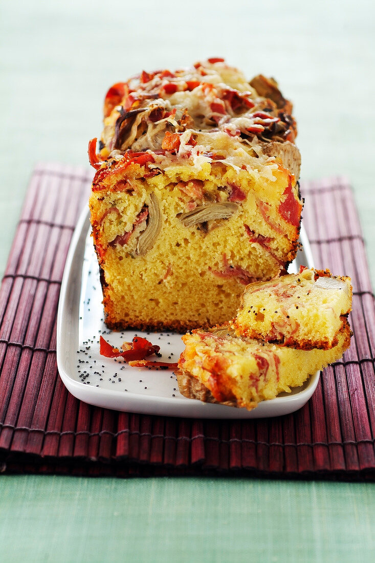 Artichoke,Serrano ham and Comté savoury cake