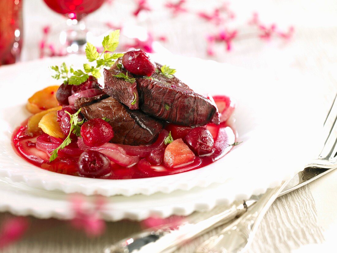 Doe noisette fillets with cherries