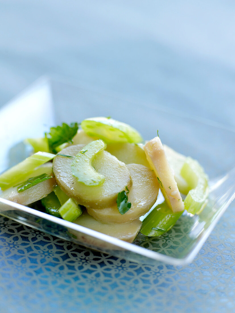 Roseval potato and celery salad with herbs