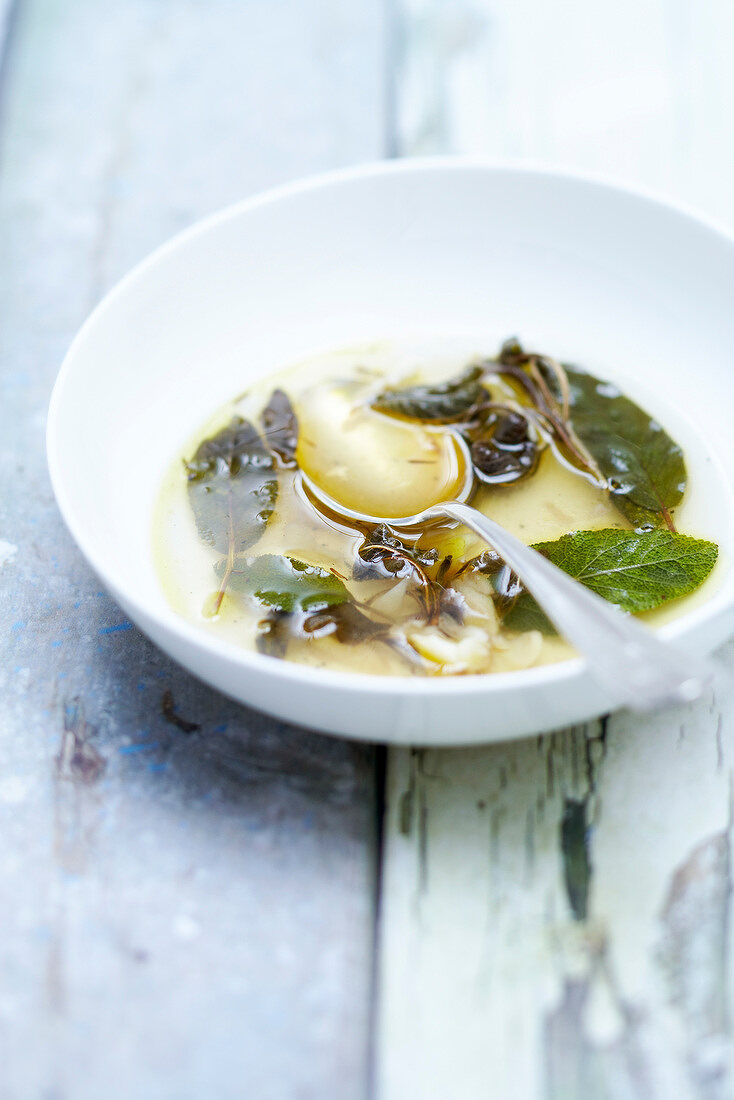 Garlic broth with sage