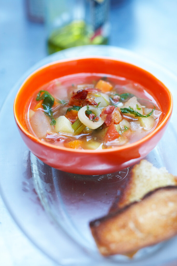 Streaky bacon and vegetable soup