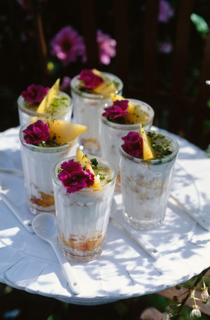 Panacotta with peaches and mint jelly