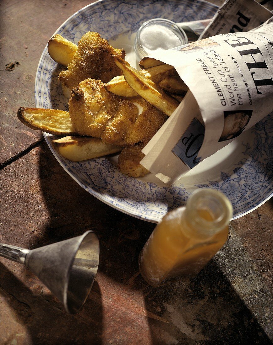 Fish & Chips verpackt in die London Times-Zeitung