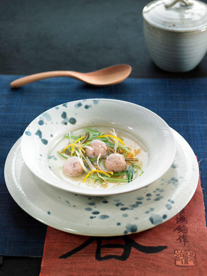 Vegetable Dashi with shrimp fish balls