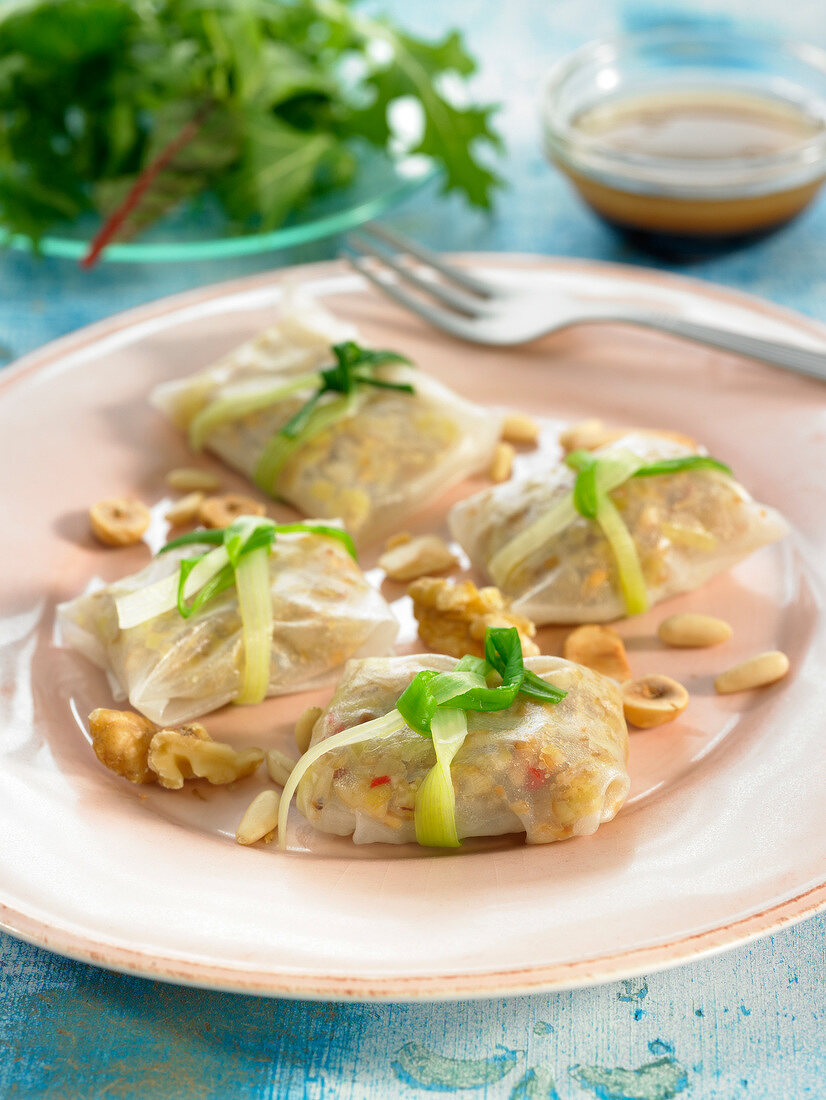 Dampfgegarte Ravioli mit Lauch und Trockenfrüchten