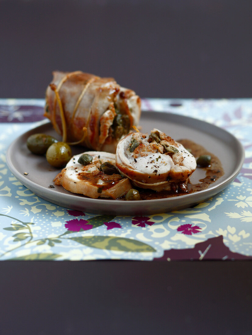 Saddle of rabbit stuffed with capers