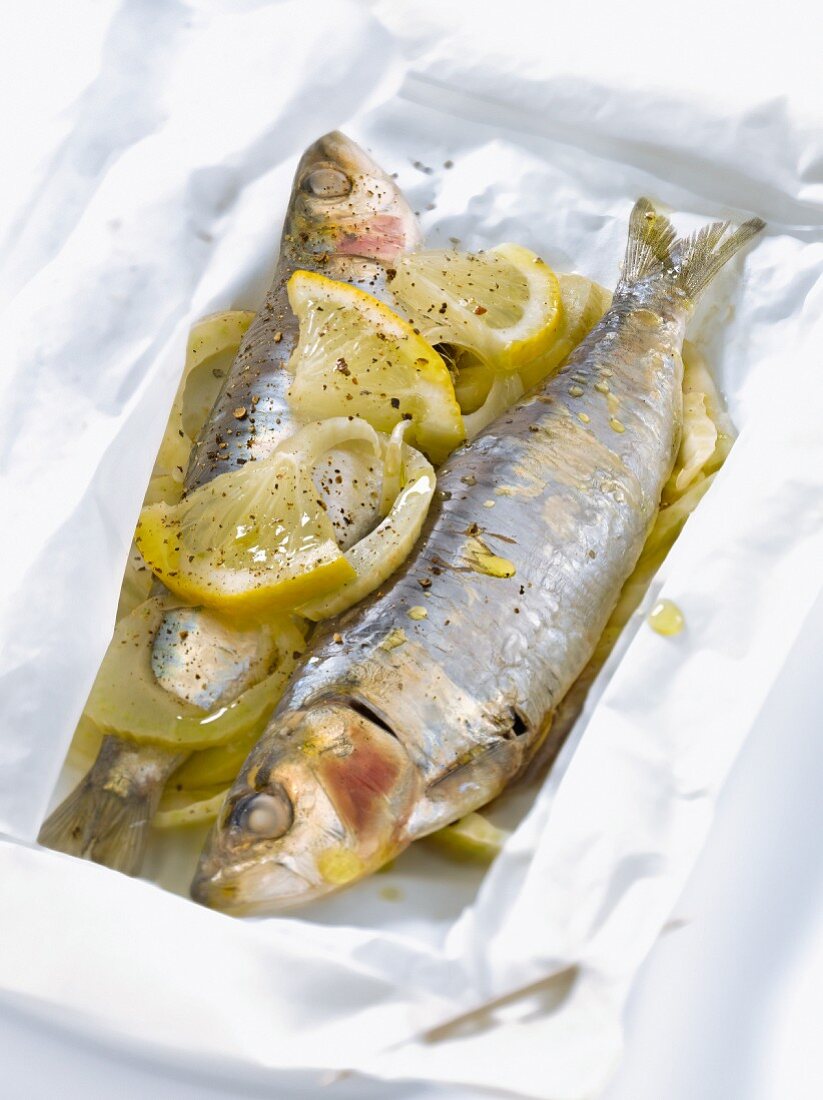 Sardines,fennel and lemon cooked in wax paper