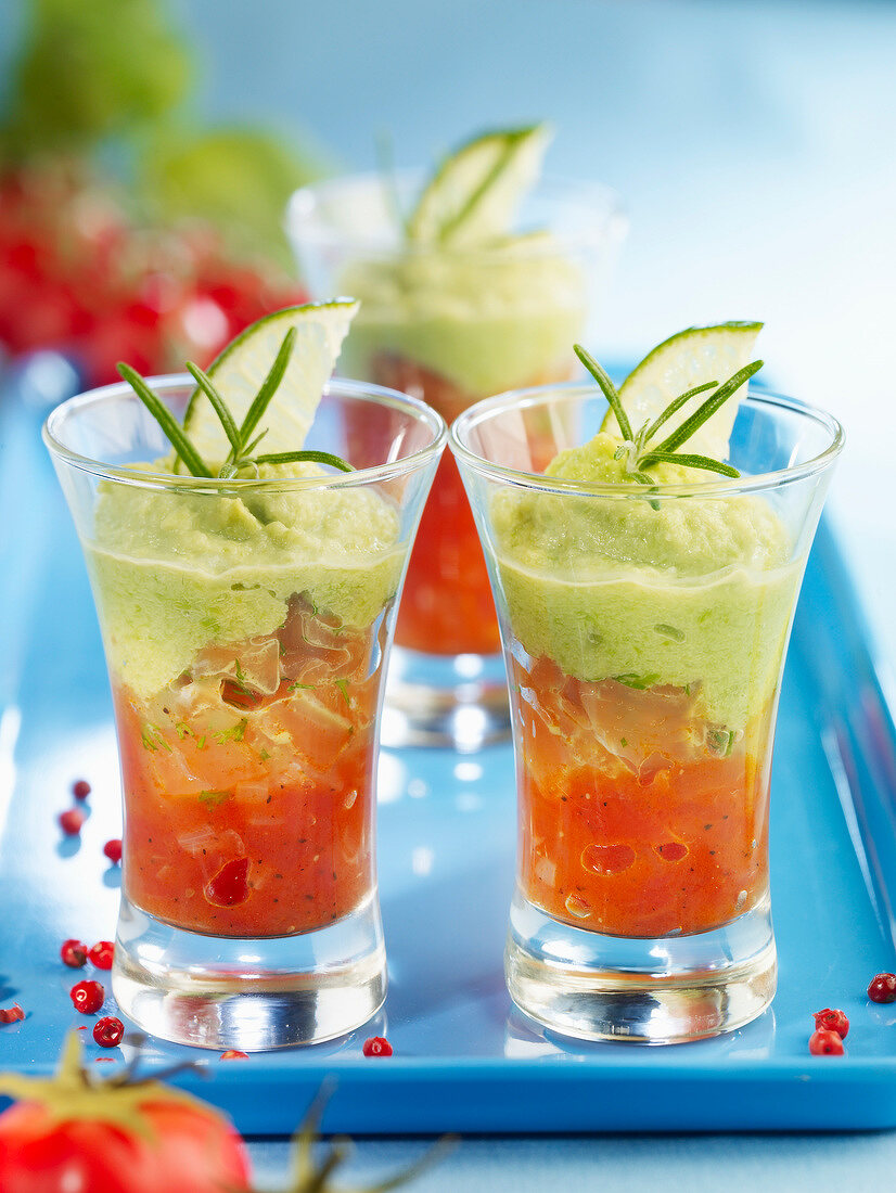 Marinated tomato and guacamole appetizers