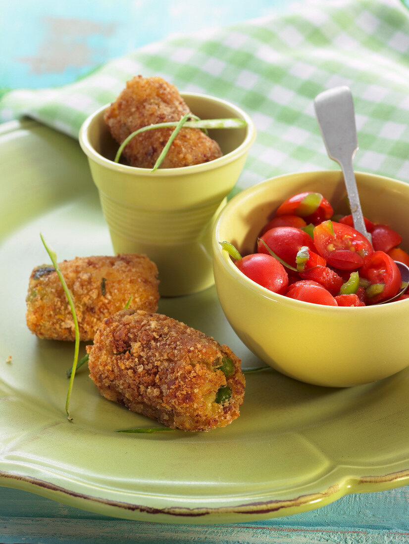 Potato, cheese and pea croquettes