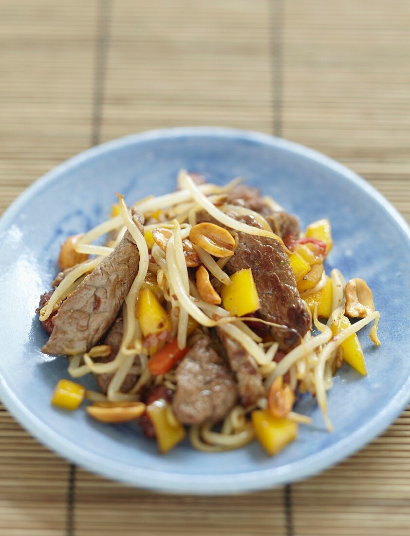 Beef, beansprout and peanut quick stir-fry