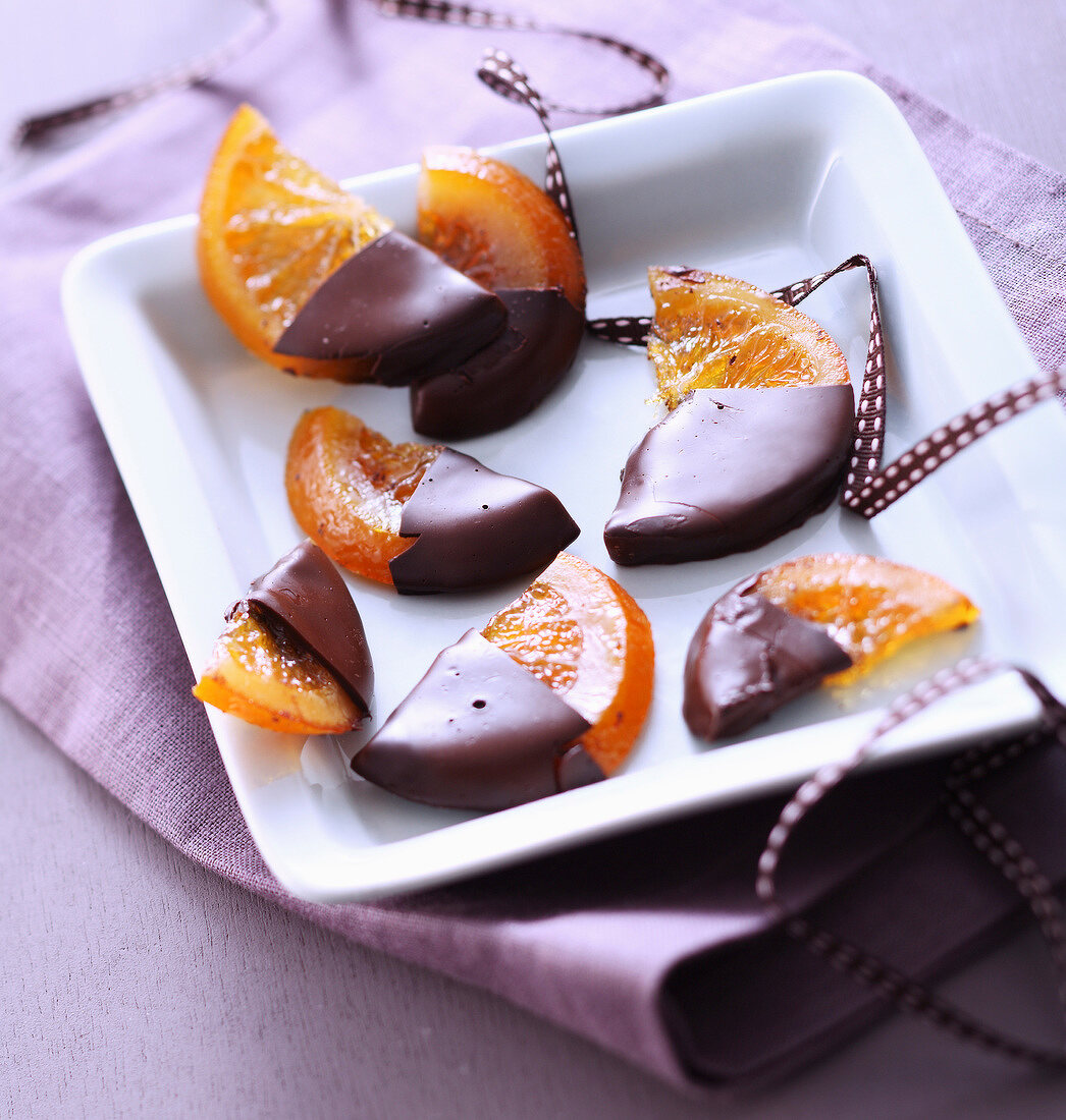 Confit orange slices dipped in chocolate