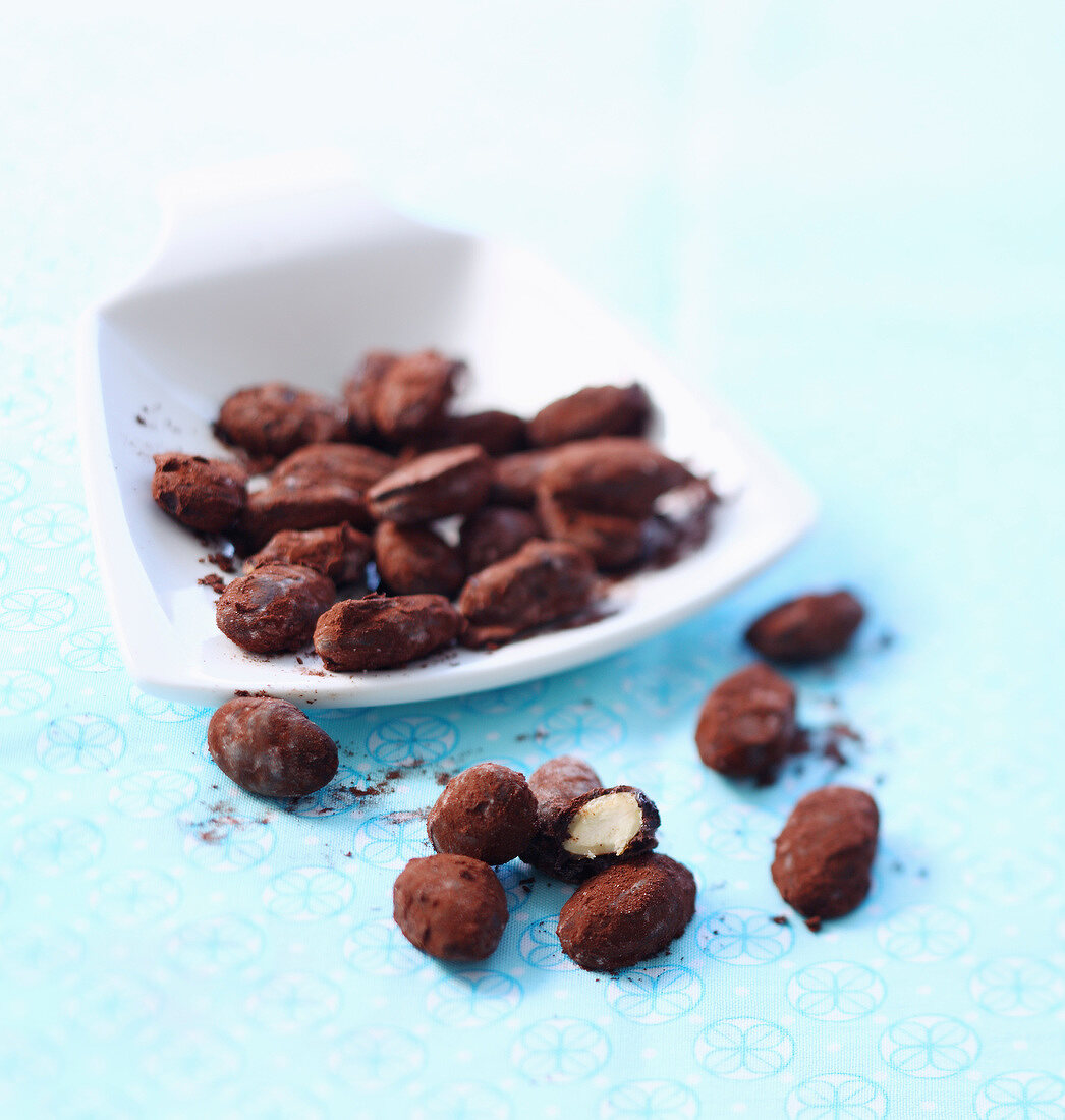 Grilled almonds coated in chocolate