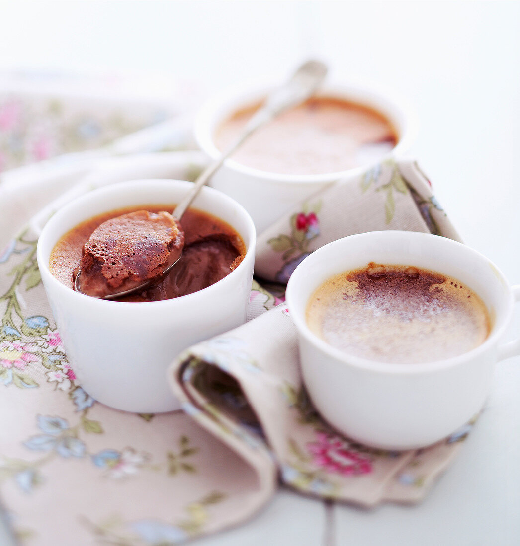 Small pots of chocolate cream dessert